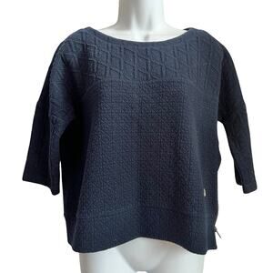 Lieblingsstuck Navy Blue 3/4 Sleeve Textured Quilted Top Scoop Neck Zip size S